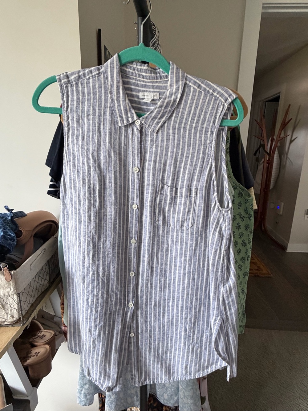 J Jill Sleeveless Button-Front Stripe Shirt - Linen